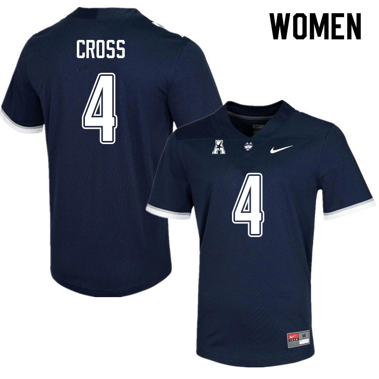 Women #4 Stan Cross Uconn Huskies College Football Jerseys Sale-Navy - Click Image to Close